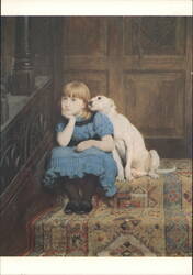 SYMPATHY, 1877 - Girl and Dog Painting by Briton Riviere Postcard