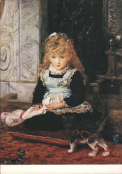 Puss in Boots, Little Girl with Doll and Cat Postcard