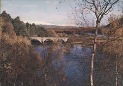 Autumn Loch Oich, River Oich Bridge, Snow-capped Hills Postcard
