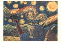 Statue of Liberty Burning with the Starry Night by T.F. Chen Postcard