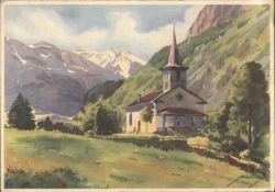 Lötschbergbahn: Church in Mountain Valley, Kandergrund Postcard