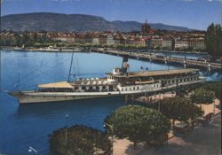 Paddle Steamer LA SUISSE, Mont-Blanc Quay, Geneva Postcard