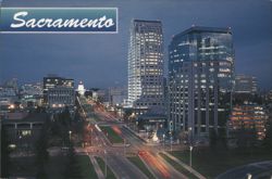 Sacramento California City Skyline Night View Office Towers Postcard