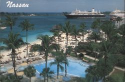 Nassau Beachfront Downtown, Cruise Ships & Pool Postcard