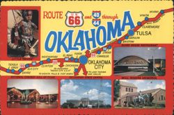 Route 66 Oklahoma Map, Little 'Nonnie', State Landmarks Postcard