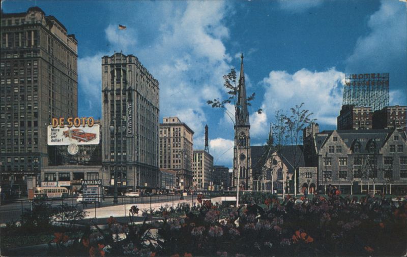 Detroit Woodward Ave, Central Methodist Church, Grand Circus Park Michigan