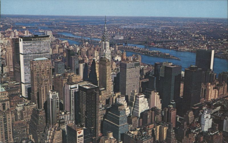 Manhattan Skyline, Pan Am & Chrysler Buildings, East River New York