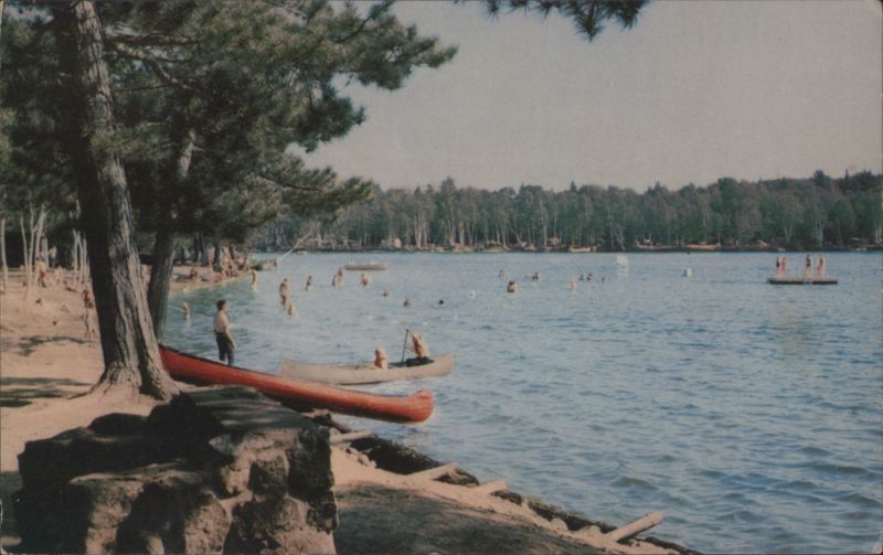 Bathing Beach, Fish Creek, NY with Swimmers & Canoes New York