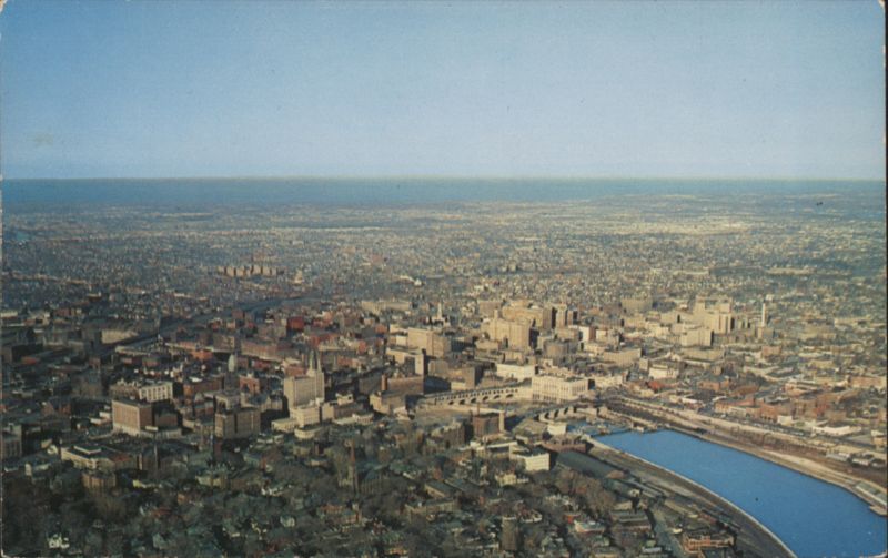 Rochester NY Aerial View, Genesee River & Lake Ontario New York