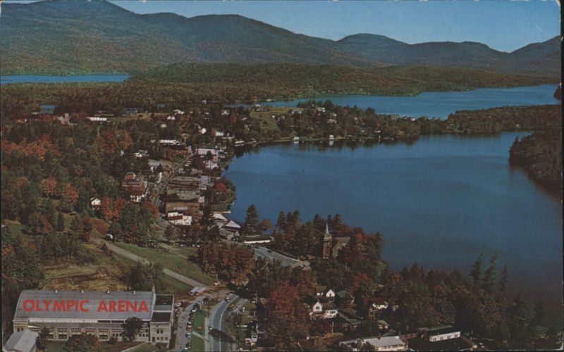 Aerial View Mirror Lake & Lake Placid, Olympic Arena New York