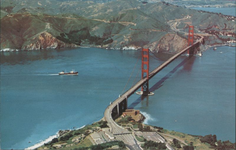 Golden Gate Bridge Aerial View, Toll Plaza, Marin County San Francisco California