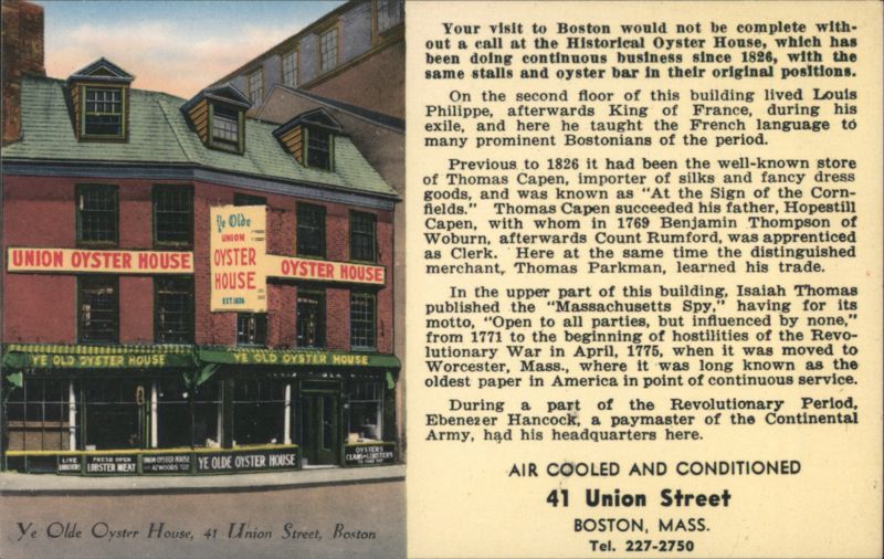 Ye Olde Oyster House, 41 Union Street, Boston, MA Massachusetts