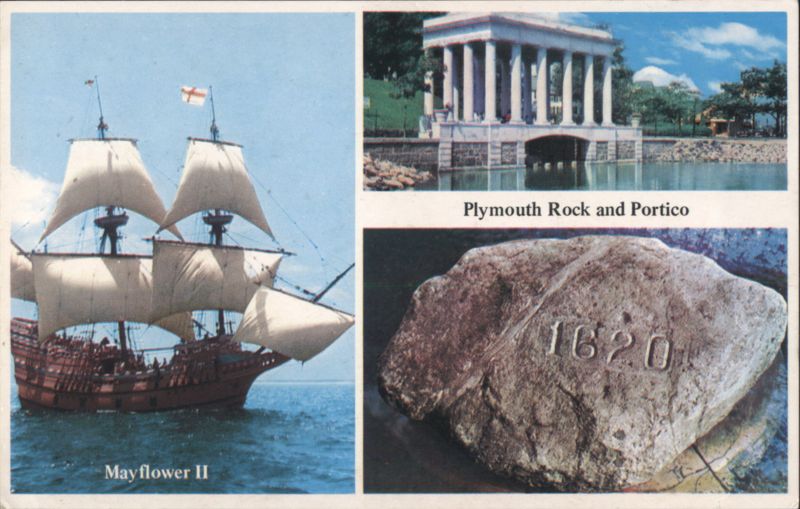 Mayflower II, Plymouth Rock Portico & 1620 Carving Massachusetts