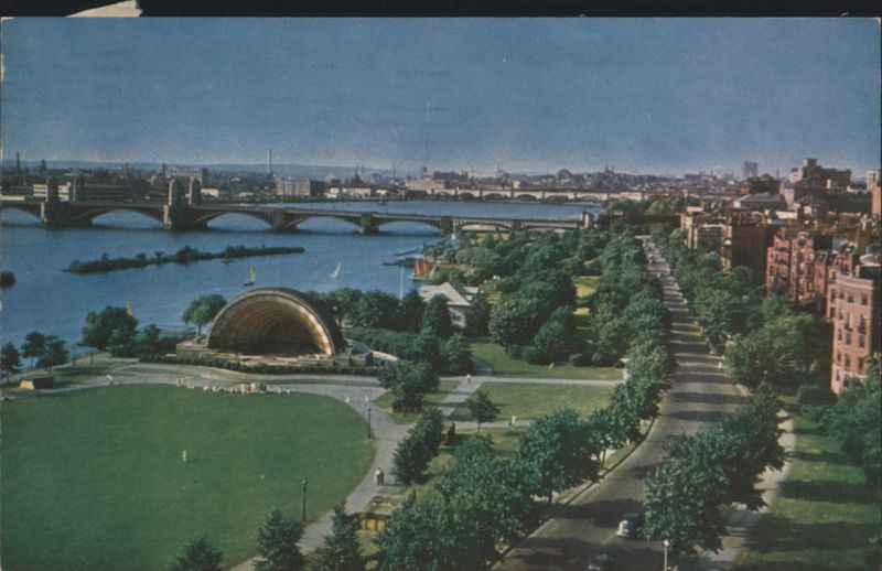 Esplanade on Charles River, Boston with Hatch Shell & Bridges Massachusetts