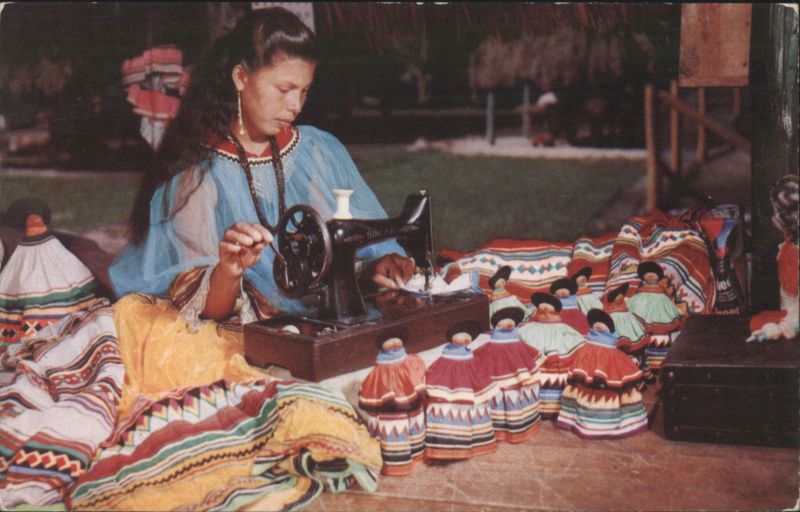 Seminole Maid Engaged in Native Handicraft, Musa Isle Miami Florida