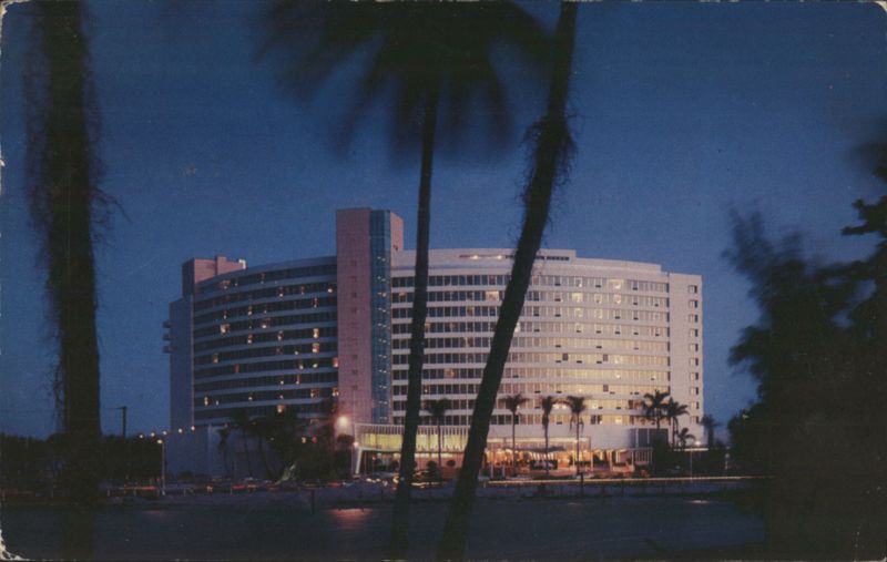 Fontainebleau Hotel, glittering like a jewel at night Miami Beach Florida