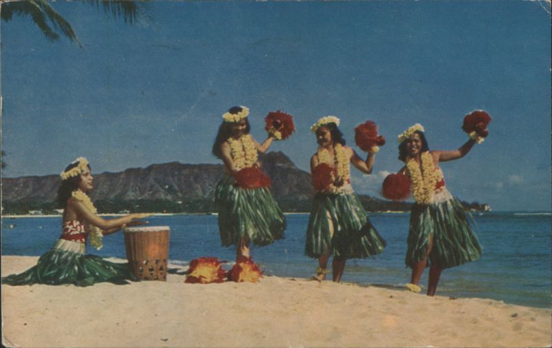 Hula Nani Girls Dancing, Waikiki Beach, Diamond Head Hawaii