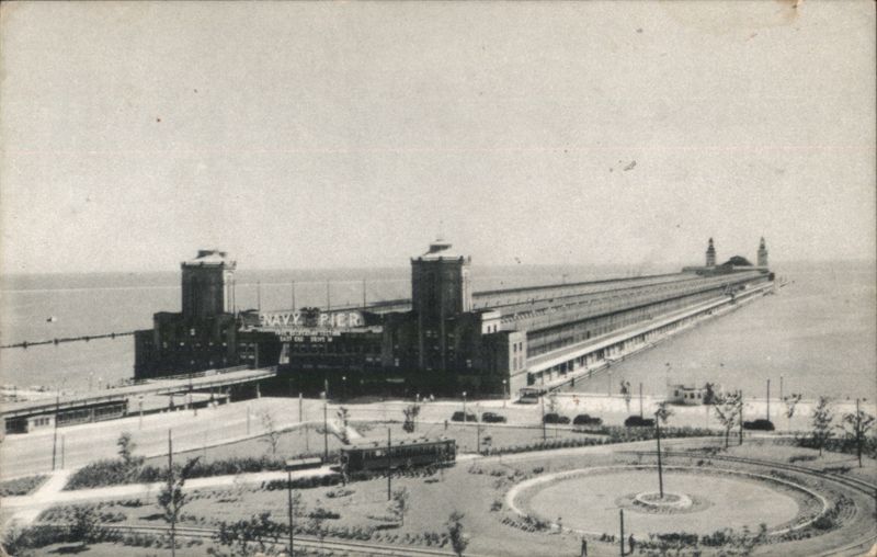 Navy Pier, Chicago with Streetcar and Circular Drive Illinois