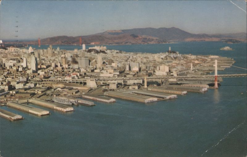 Air View San Francisco Downtown, Bay Bridge, Golden Gate, Alcatraz California