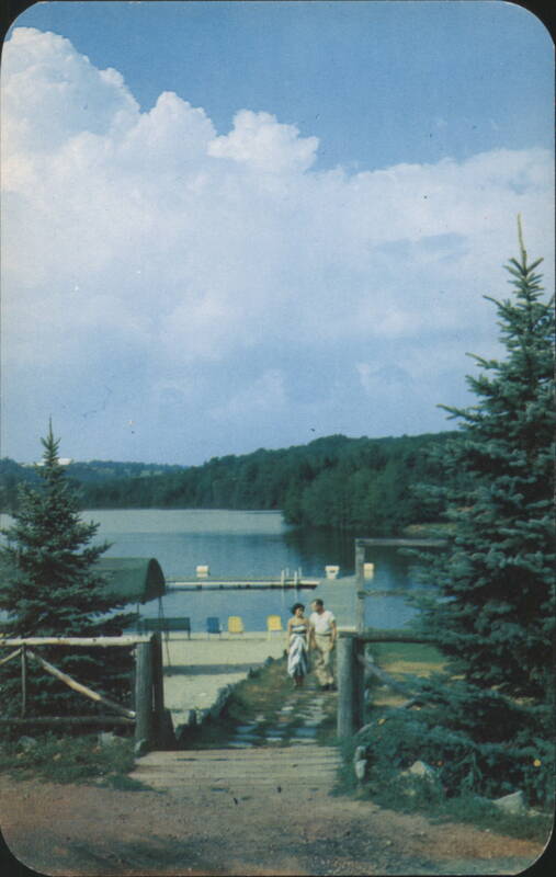 Grossinger Lake, People Walking to Dock Advertising