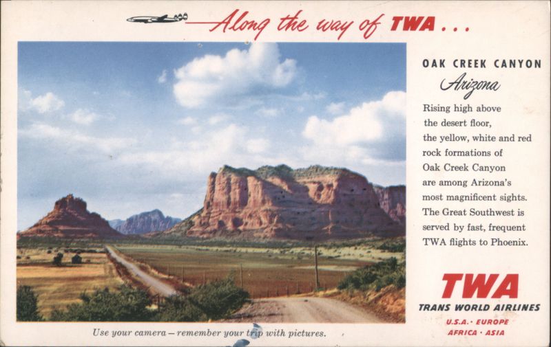 Oak Creek Canyon Arizona Red Rock Formations TWA Airlines