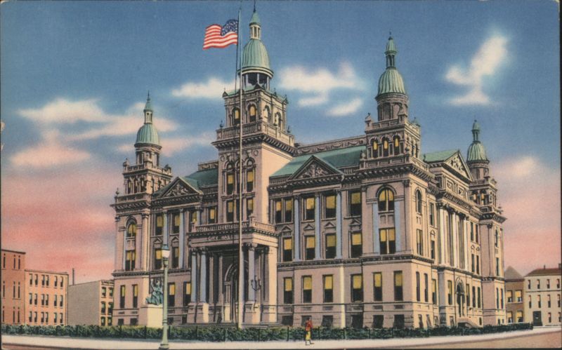 City Hall with American Flag, Ornate Architecture Jersey City New Jersey