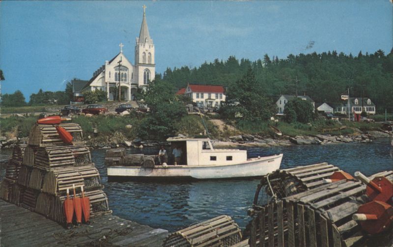 Lobster Boats & Traps, Church, Boothbay Harbor, ME Maine