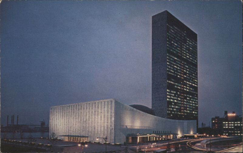 UN Headquarters Evening View, General Assembly & Secretariat New York