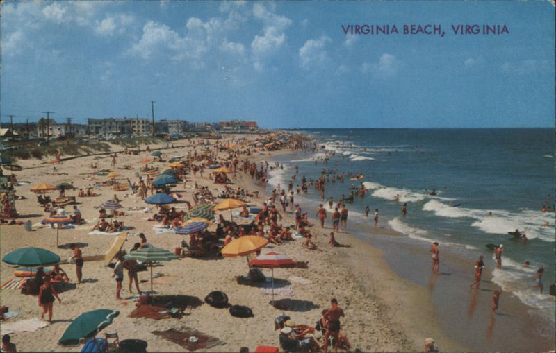 Crowded Virginia Beach Shoreline, Hotels in Background