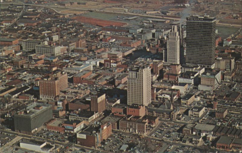 Winston-Salem Aerial View, R.J. Reynolds & Wachovia Buildings North Carolina