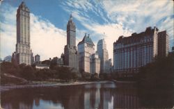 NYC Fifth Ave Skyline Central Park Hotels Chrome Postcard Postcard
