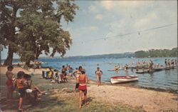 Conesus Lake, NY Public Beach with Swimmers & Boats Postcard