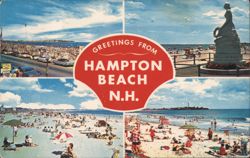 Greetings from Hampton Beach NH, Marine Memorial, Beach Scenes Postcard