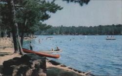 Bathing Beach, Fish Creek, NY - Camp Site Postcard