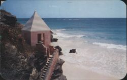 Stepped Roof Building, Pink Coral Sand Beach, Bermuda Postcard