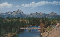 Grand Teton Range, River & Bridge, Jackson Hole Postcard