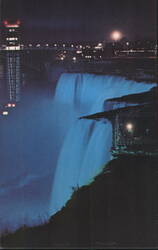 Illuminated American Falls Showing Observation Tower Postcard