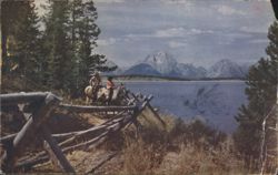 Horseback Riding Jackson Lake, Grand Teton Mountains Postcard