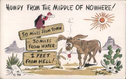 Howdy From The Middle Of Nowhere Desert Cartoon Postcard