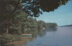 Swan Lake, NY - Lake View with Rowboat Postcard