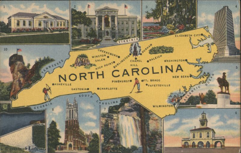 Map of North Carolina with 10 Landmarks