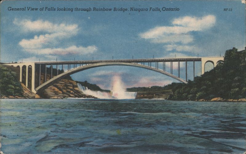 General View of Falls looking through Rainbow Bridge Niagara Falls Canada