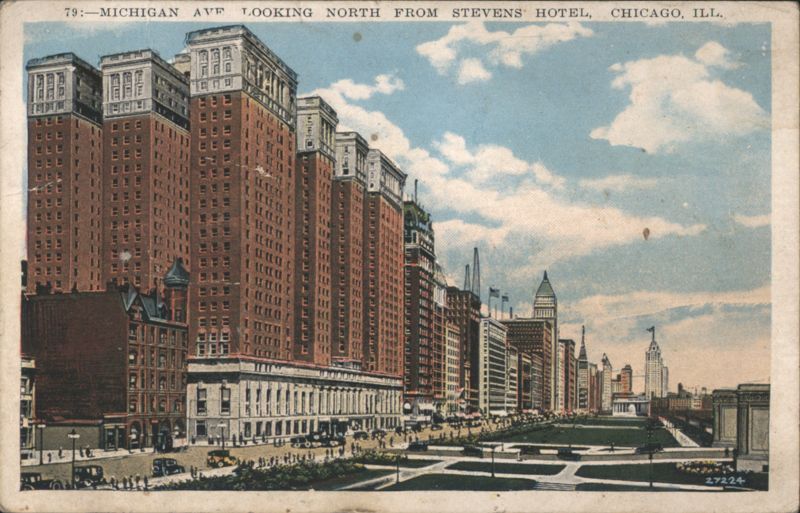 Michigan Ave Looking North from Stevens' Hotel, Chicago Illinois