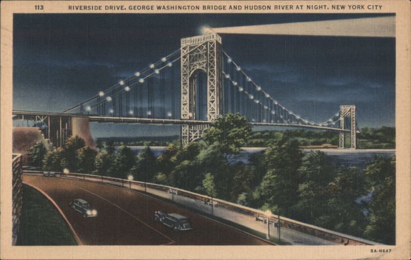 Riverside Drive, George Washington Bridge at Night New York City