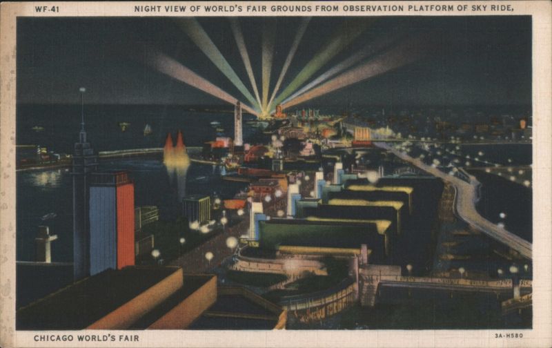 Night View of Chicago World's Fair Grounds from Sky Ride Illinois