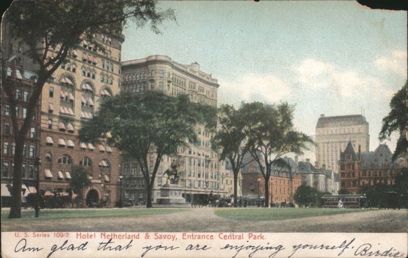 Hotel Netherland & Savoy, Entrance Central Park New York