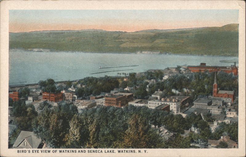 Bird's Eye View of Watkins and Seneca Lake Watkins Glen New York