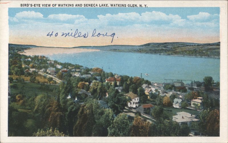 Bird's-Eye View of Watkins and Seneca Lake Watkins Glen New York