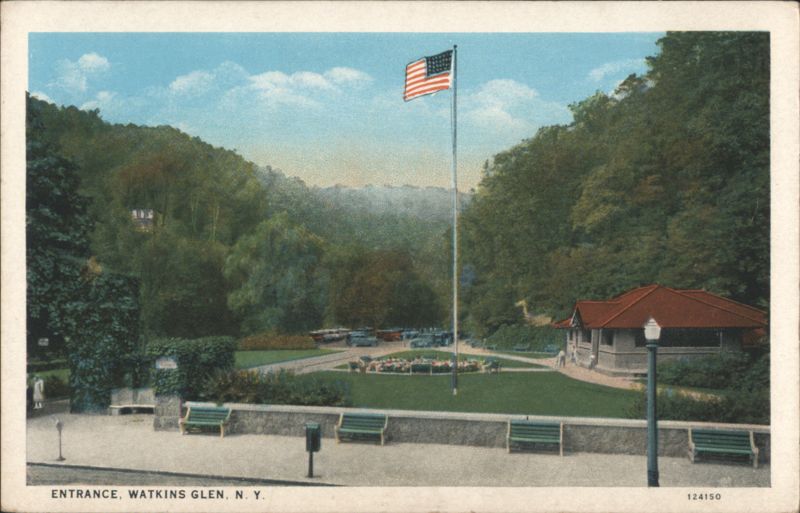 Entrance, Watkins Glen, American Flag, Building New York