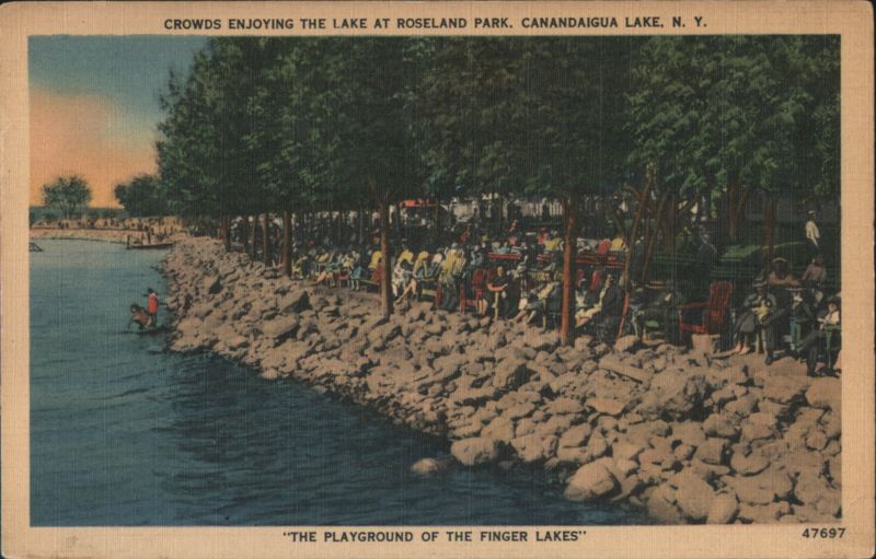 Crowds Enjoying Lake at Roseland Park, Canandaigua Lake New York